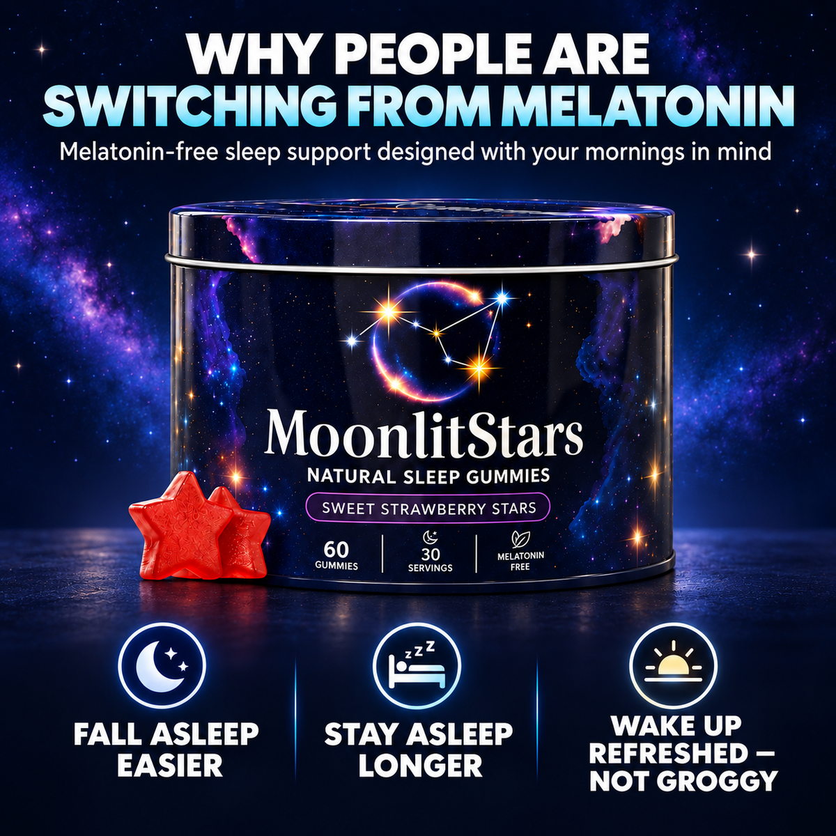 MoonlitStars™ Melatonin-Free Sleep Gummies