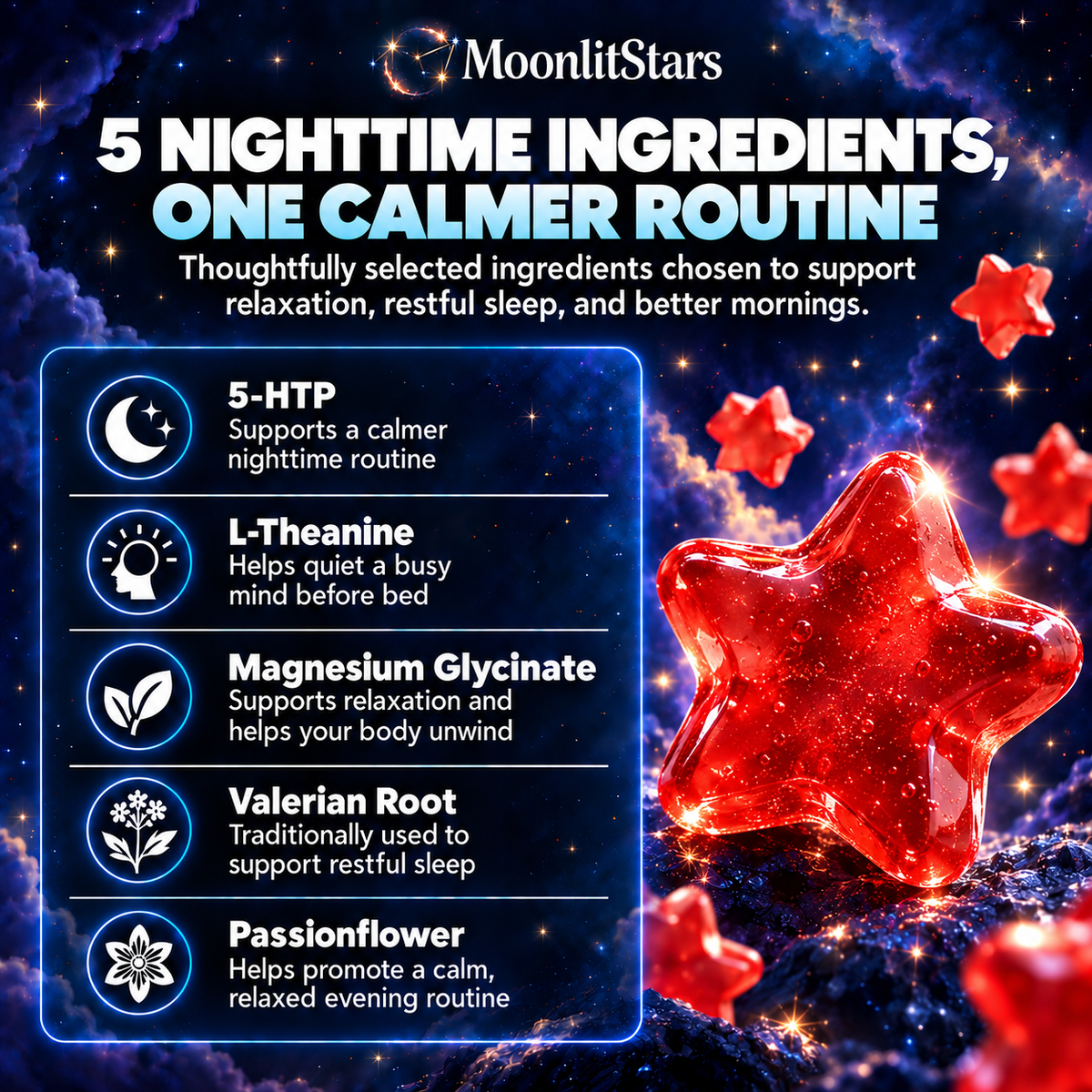 MoonlitStars™ Melatonin-Free Sleep Gummies